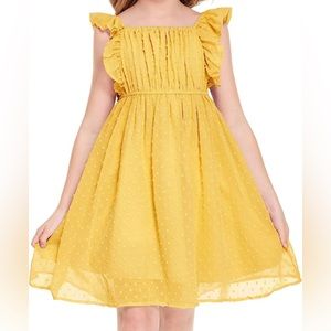 NWT Flypigs Yellow Flutter Sleeve Swiss Dot A-Line Dress Girls Size 12-13 Years